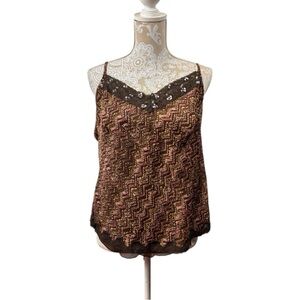 Vintage Y2K Size 1X Brown Lace Trim Fairycore Babydoll Cami Coquette Tank